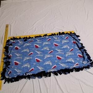 Handmade Dbl Fleece Tie Blanket Baby, Crib, Stroller Car Seat Sharks Ocean Waves